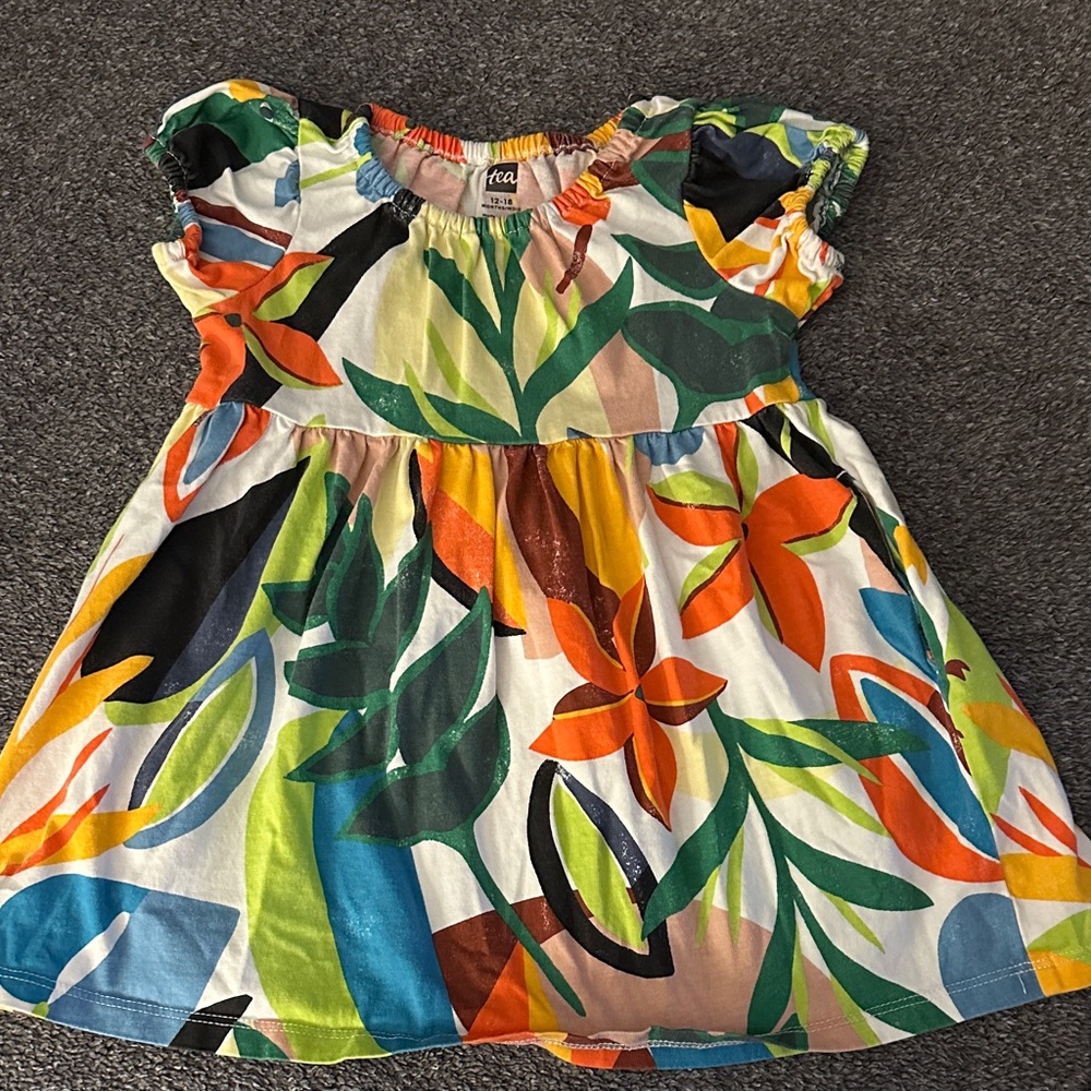 Tea Collection Girls' Multicolor Tropical Leaf Dress